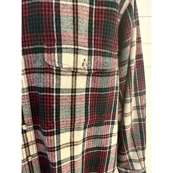 Eddie Bauer Men's Large 100% Wool Vintage 90's Red Green Tan Plaid Outdoor Shirt - Picture 4 of 10
